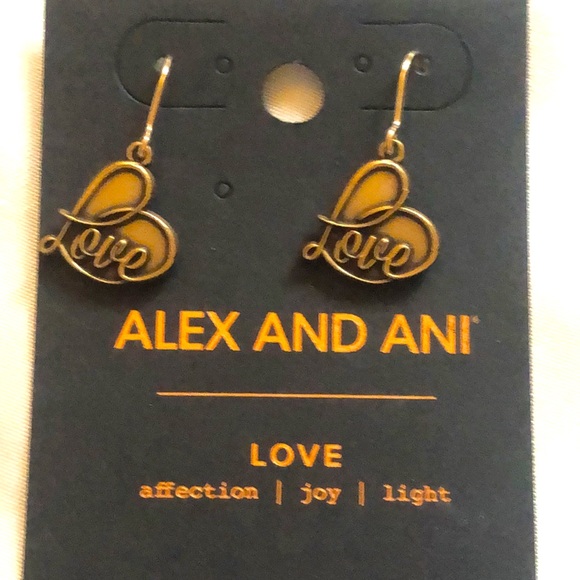 Alex And Ani Gold Tone Love Script Heart Drop Earrings NWT - Picture 4 of 9